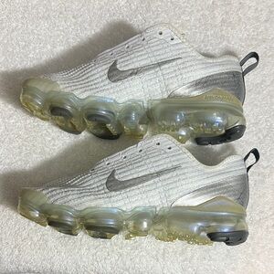 Nike White and Silver VaporMax Flyknit Shoes